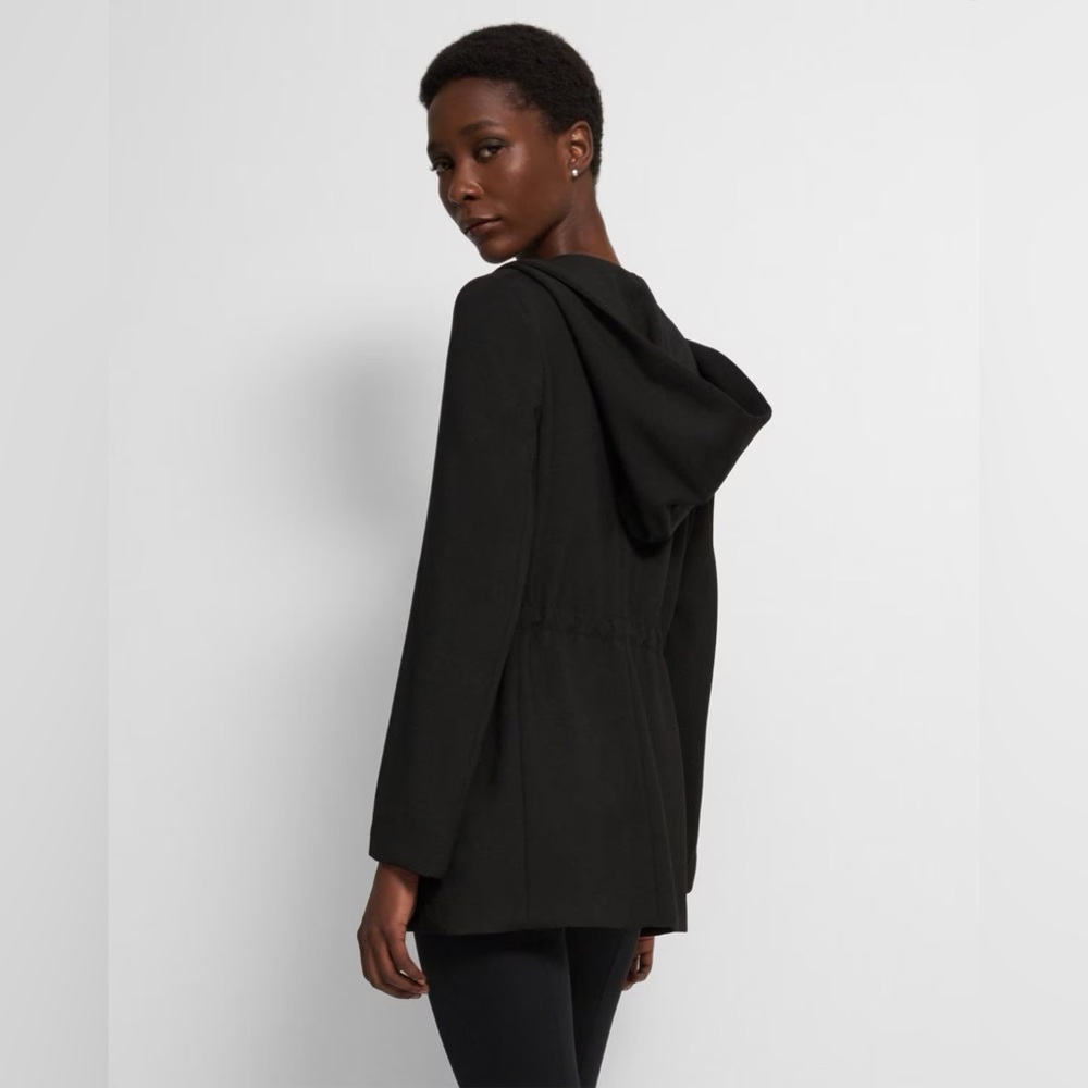🦋NWT THEORY Black Double Knit Hooded Jacket Size L